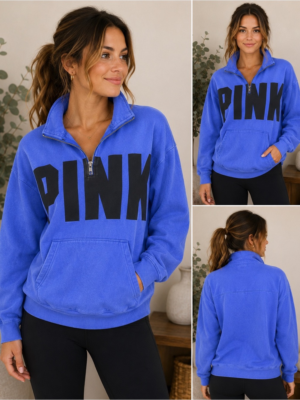 PINK Victoria’s Secret Blue Quarter Zip Pullover Sweatshirt Women’s Small